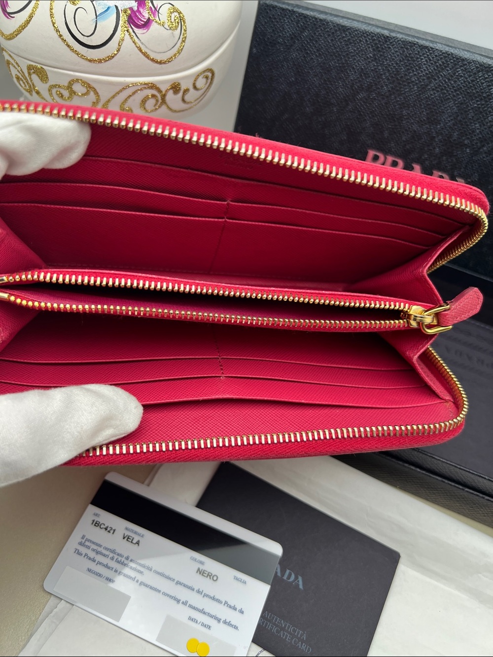 Prada Fuchsia Saffiano Leather Bow
Continental Wallet W/Box Authentication Card - Picture 9 of 17